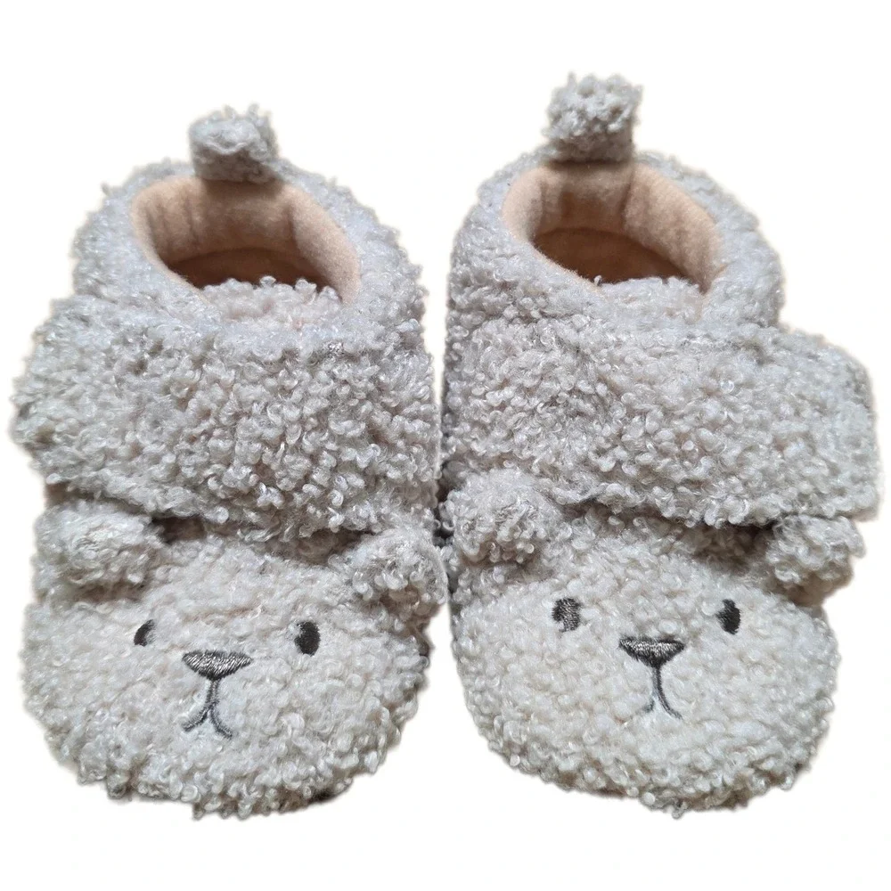 Cat & Jack Bear Sherpa Booties Slippers Baby's‎ Shoes Size 3-6 Months Cream